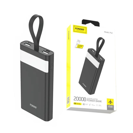 FONENG POWER BANK P42 WITH LED LIGHT 20000MAH BLACK